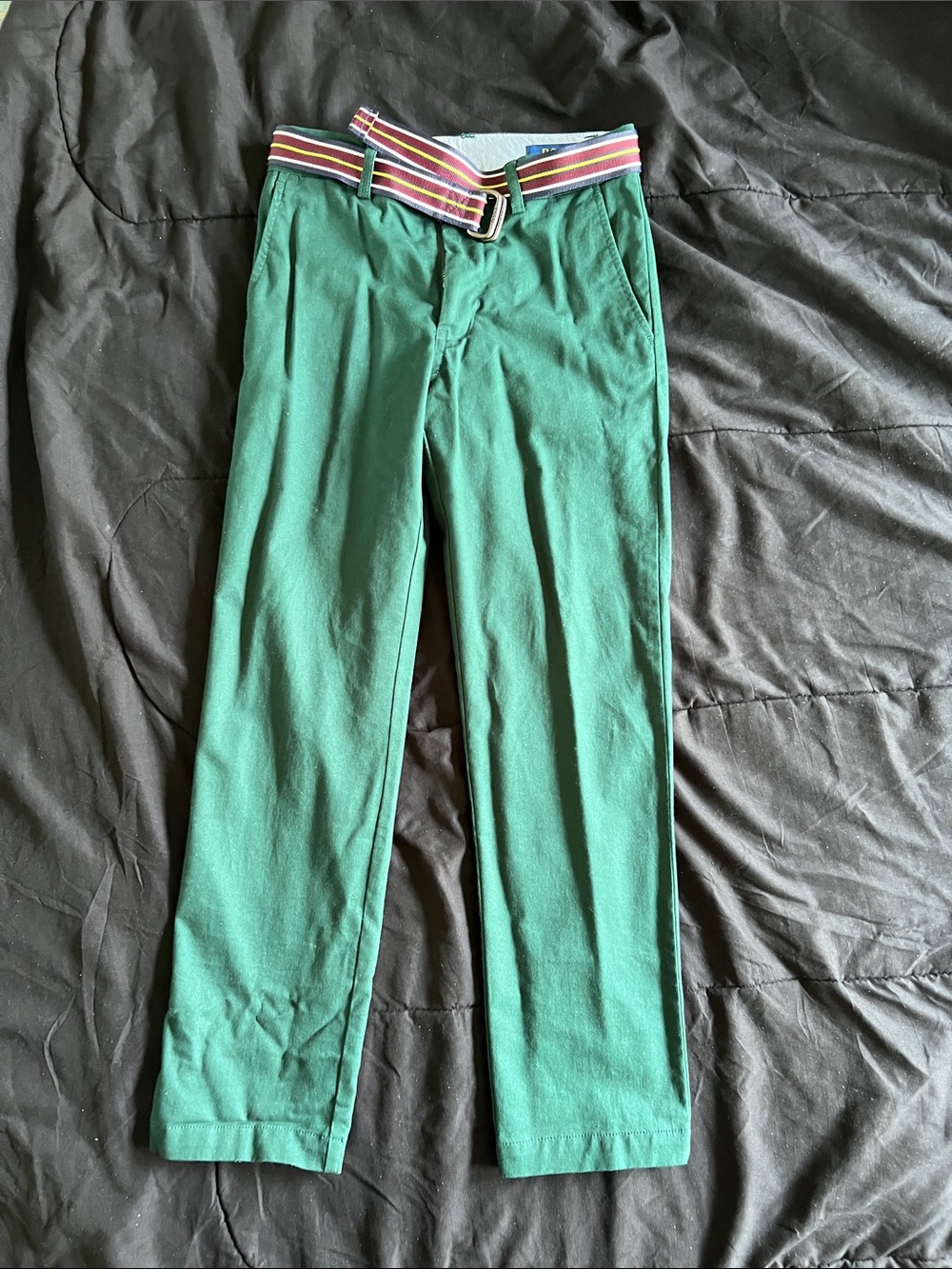 Polo by Ralph Lauren Green Kids Chinos with Multicolor Striped Belt